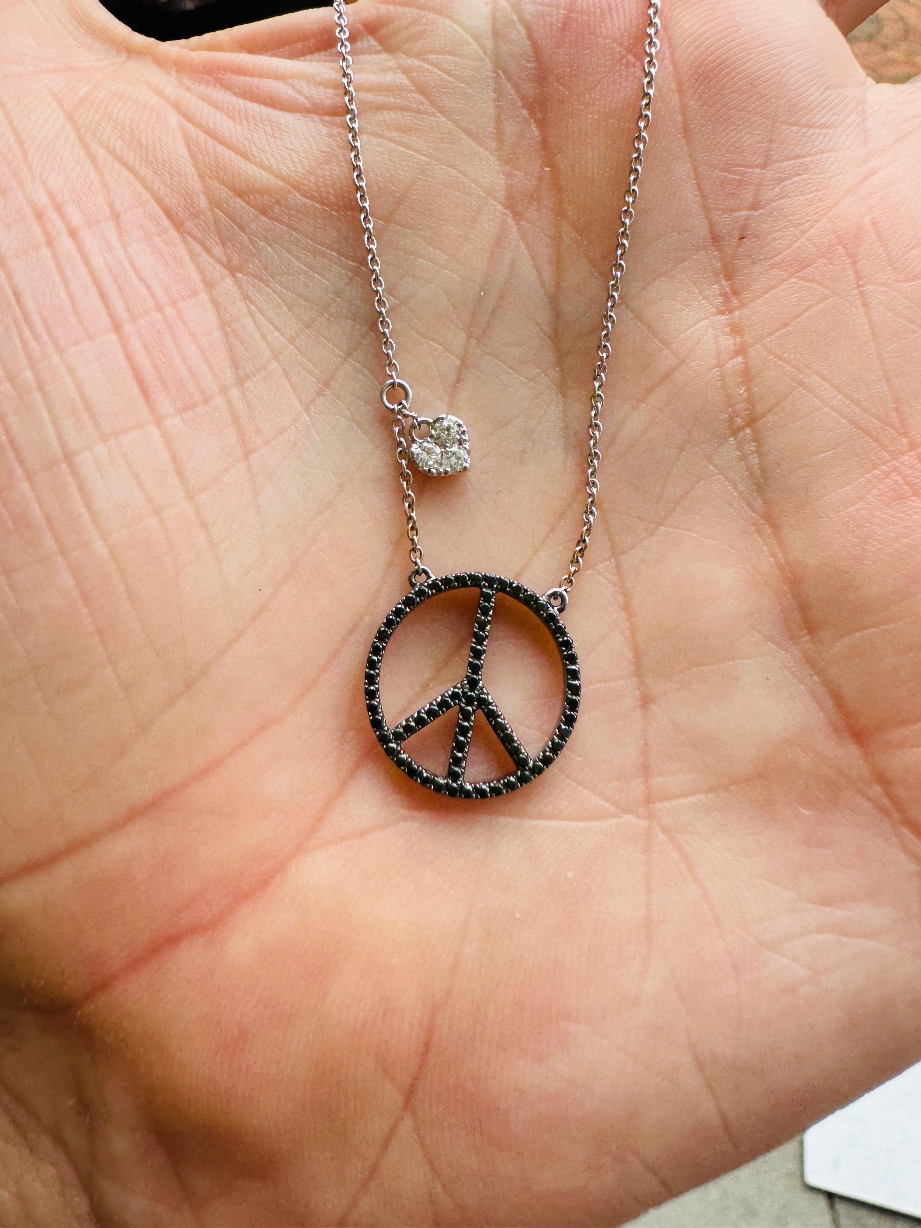 Movado 18k White Gold Black & White Diamond Peace Sign Necklace 3