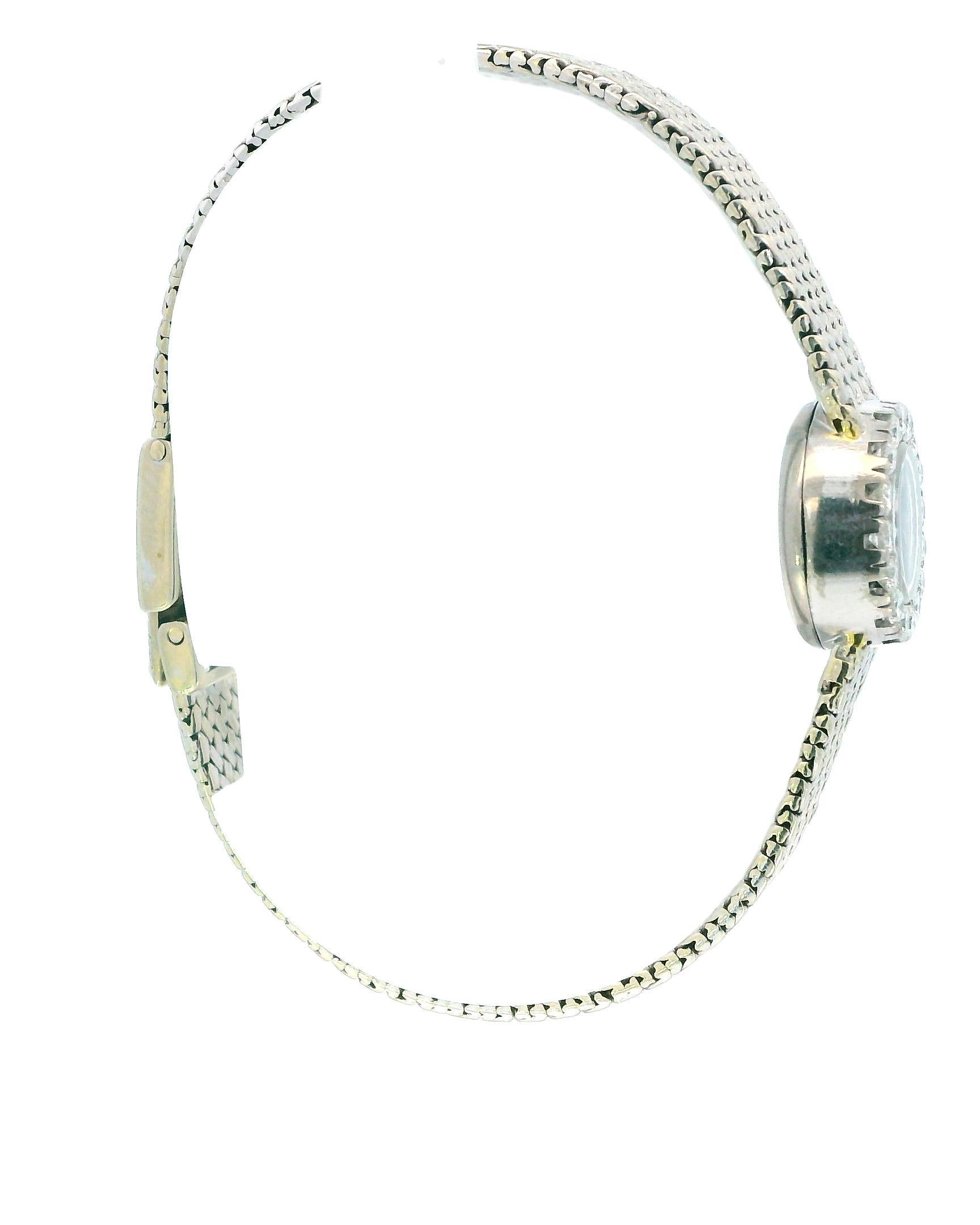 Movado 18K White Gold & Diamond Bezel Mesh Bracelet Ladies Watch For Sale 1
