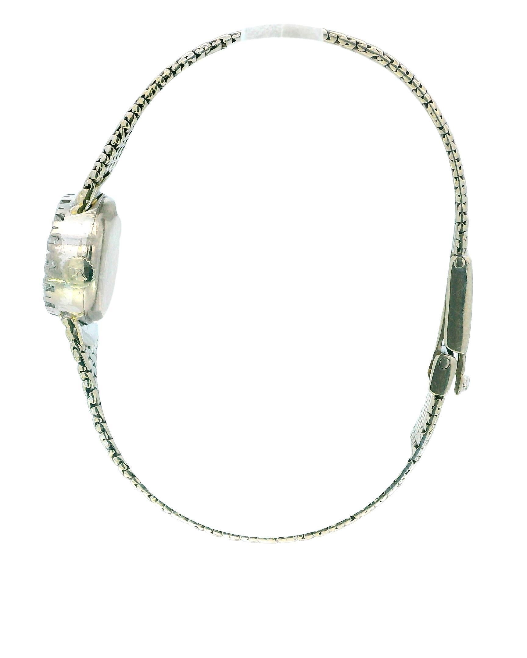 Movado 18K White Gold & Diamond Bezel Mesh Bracelet Ladies Watch For Sale 2