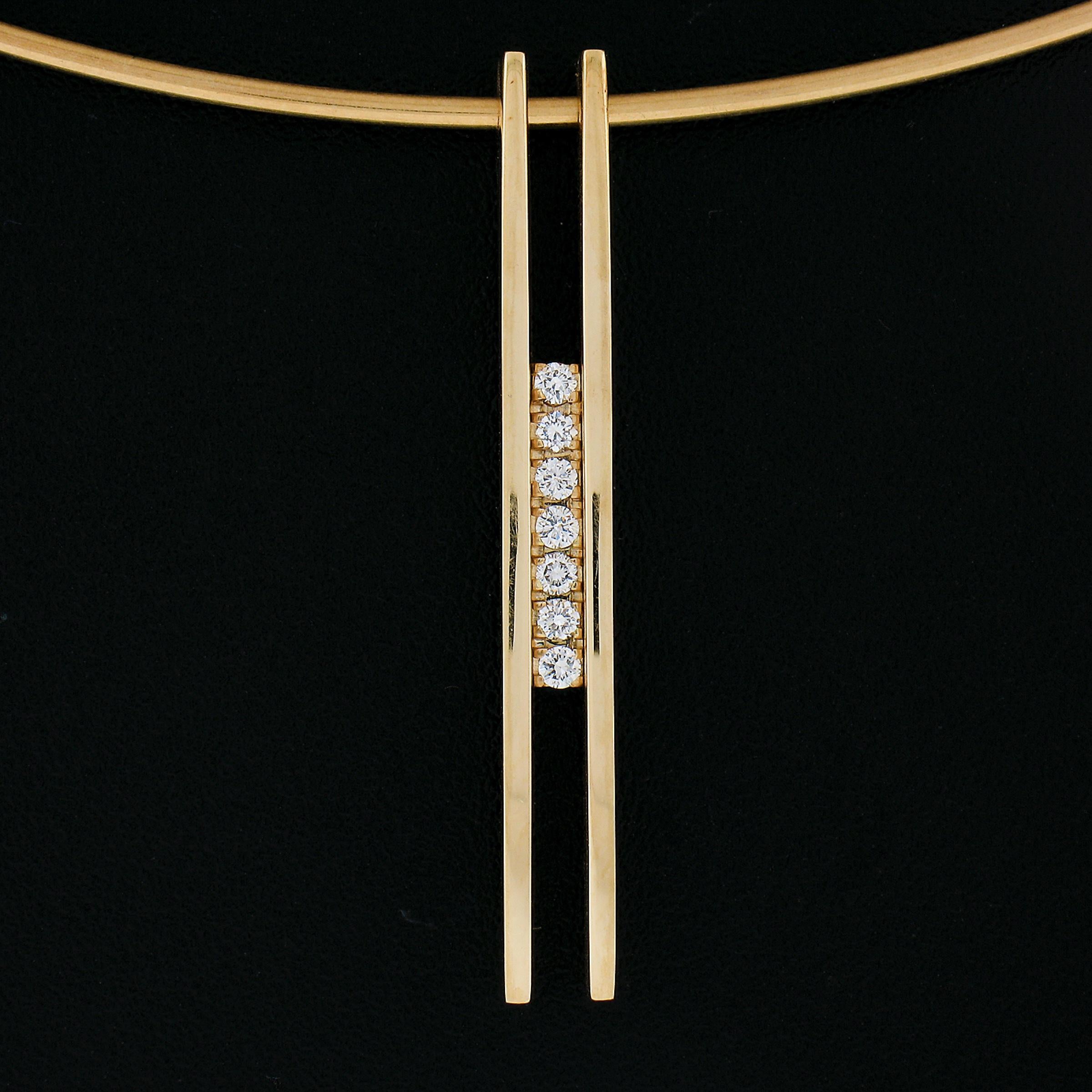 Round Cut Movado 18K Yellow Gold 0.10ctw Diamond Drop Slide Pendant Wire Collier Necklace For Sale