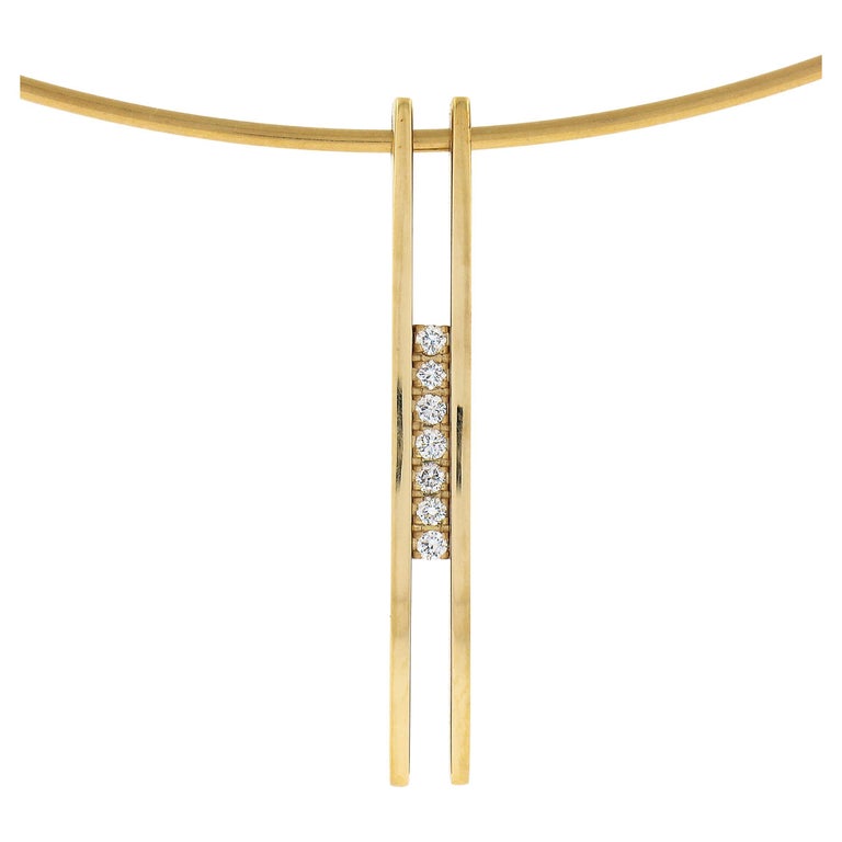 Movado 18K Yellow Gold 0.10ctw Diamond Drop Slide Pendant Wire Collier Necklace For Sale at 1stDibs | movado diamond necklace... 