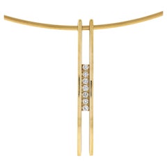 Movado 18K Yellow Gold 0.10ctw Diamond Drop Slide Pendant Wire Collier Necklace
