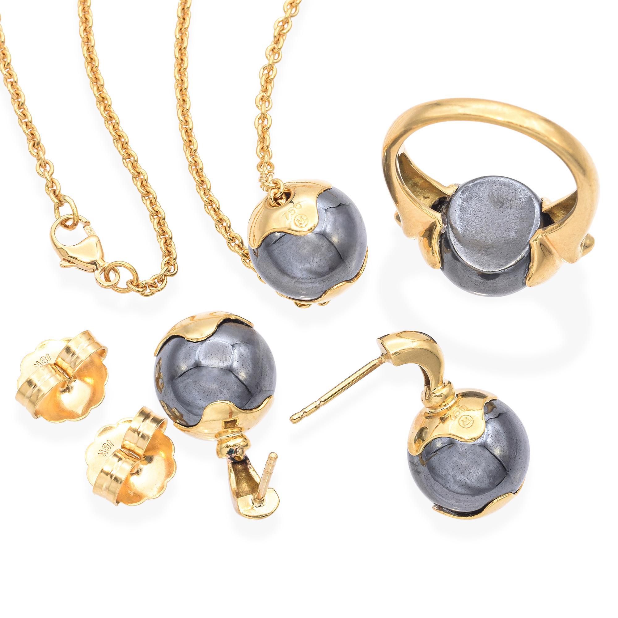 Movado - Parure en or jaune 18 carats - Hématite Bon état - En vente à New York, NY