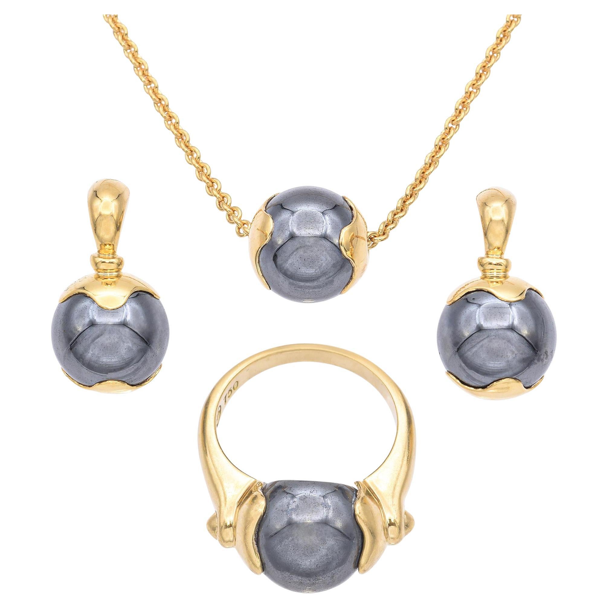 Movado 18 Karat Gelbgold Hämatit-Schmuck-Set