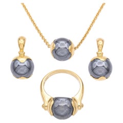 Movado 18k Yellow Gold Hematite Jewelry Set