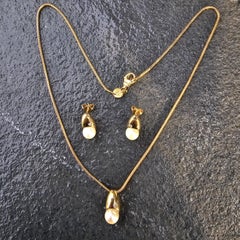 Movado Oro Amarillo 18k Collar Colgante Perla Diamante Pendientes Stud Set 12.4g