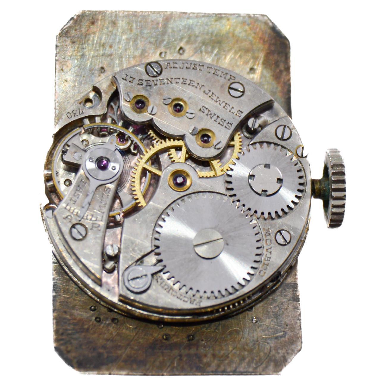 Movado 18Kt. Weißgold  Art-Deco-Uhr mit Lederband um 1930er Jahre im Angebot 13