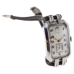 Movado 18Kt. White Gold  Art Deco Watch with Leather Cord Band circa 1930's