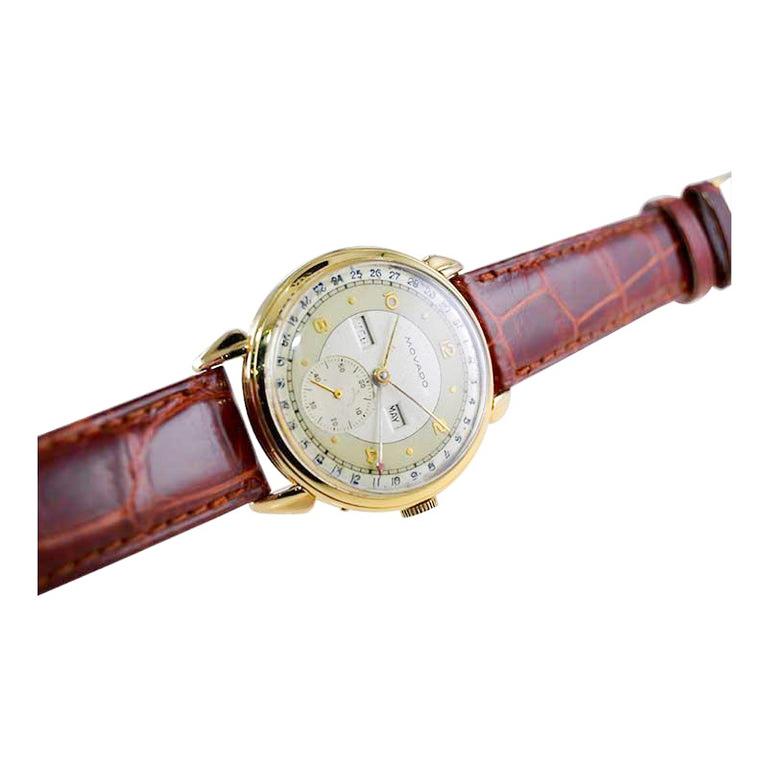 Movado 18kt. Yellow Gold Art Deco Calendar Watch from 1940's with Original Dial For Sale 5