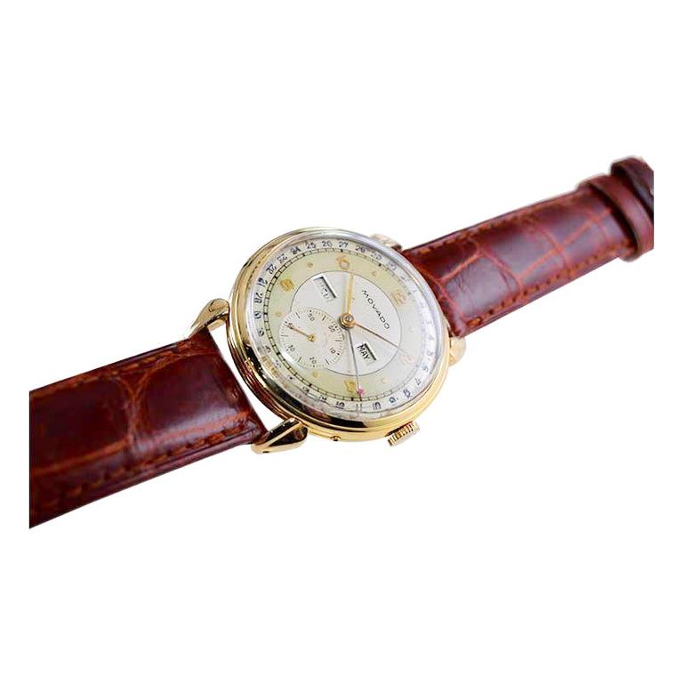 Movado 18kt. Yellow Gold Art Deco Calendar Watch from 1940's with Original Dial For Sale 6
