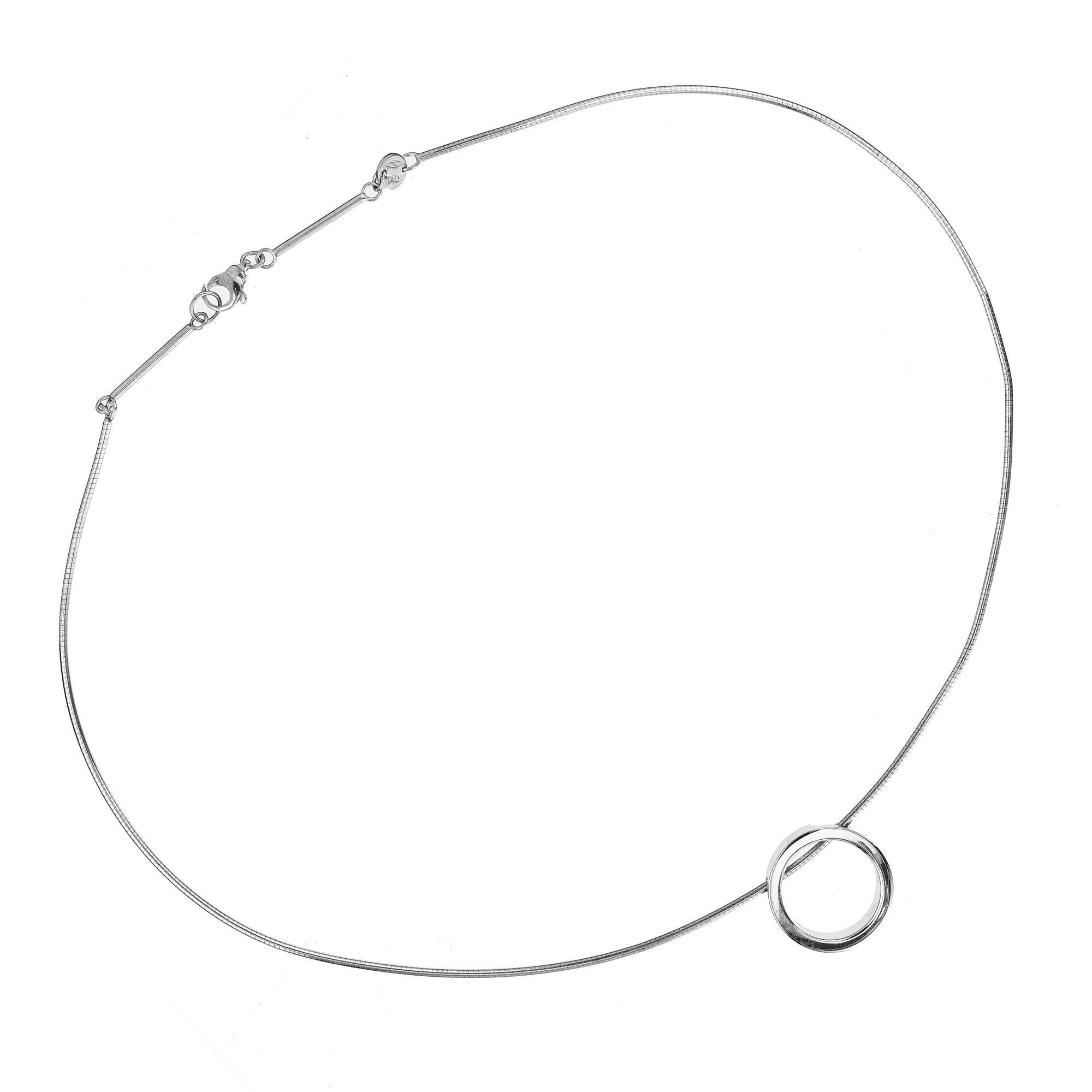 Women's Movado .20 Carat Round Diamond White Gold Circle Pendant Necklace For Sale