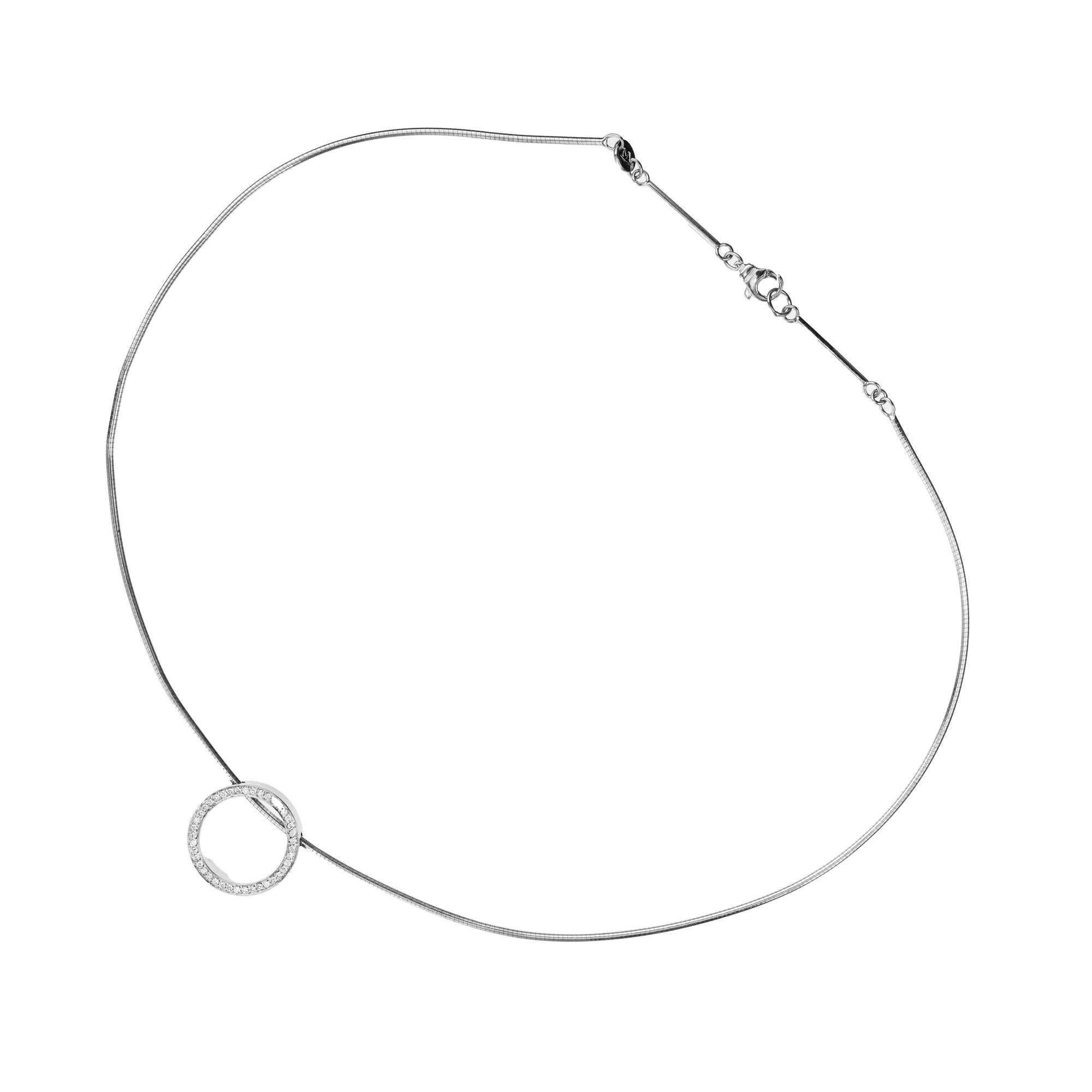 Movado .20 Carat Round Diamond White Gold Circle Pendant Necklace For Sale 1