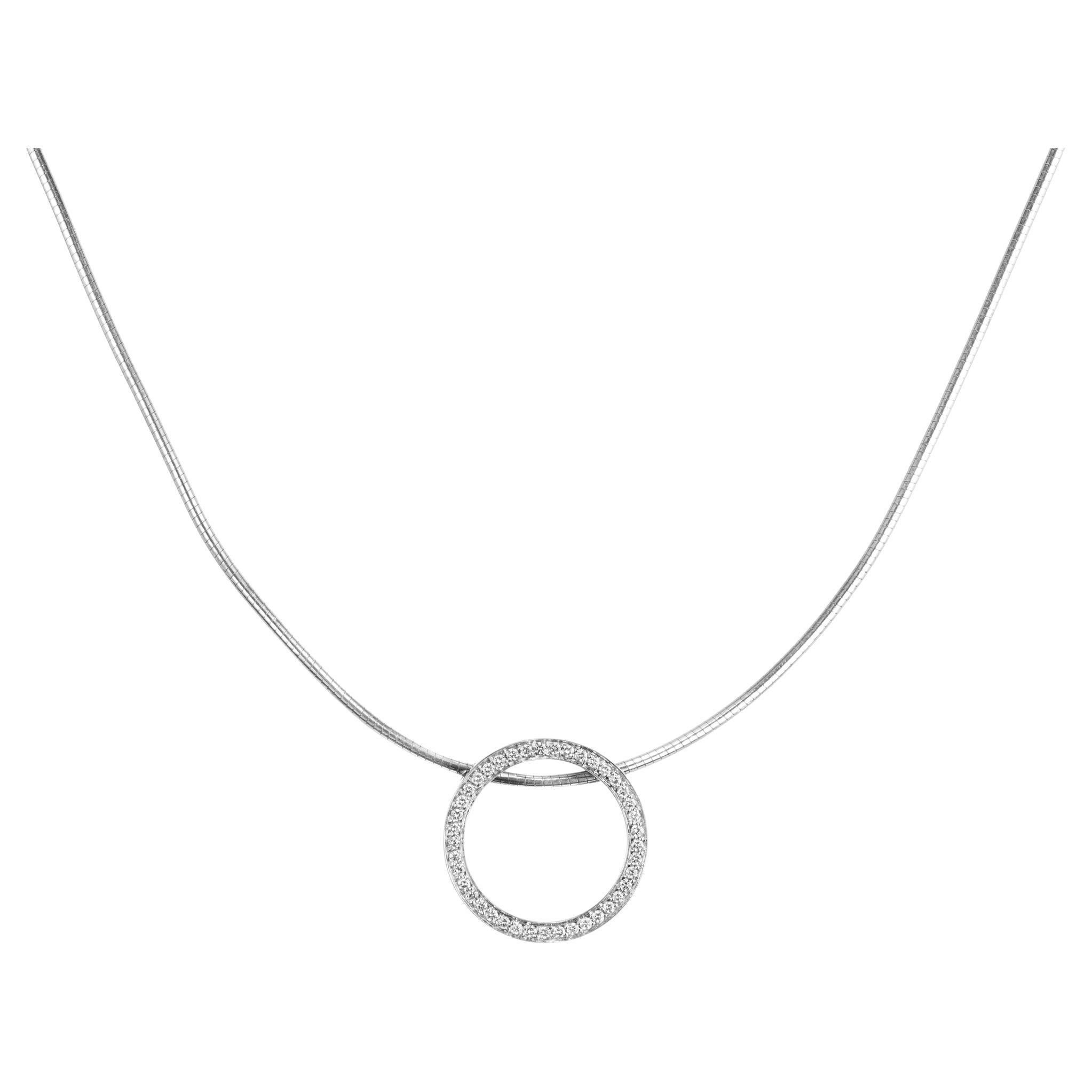 Movado .20 Carat Round Diamond White Gold Circle Pendant Necklace For Sale
