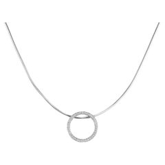 Movado .20 Carat Round Diamond White Gold Circle Pendant Necklace