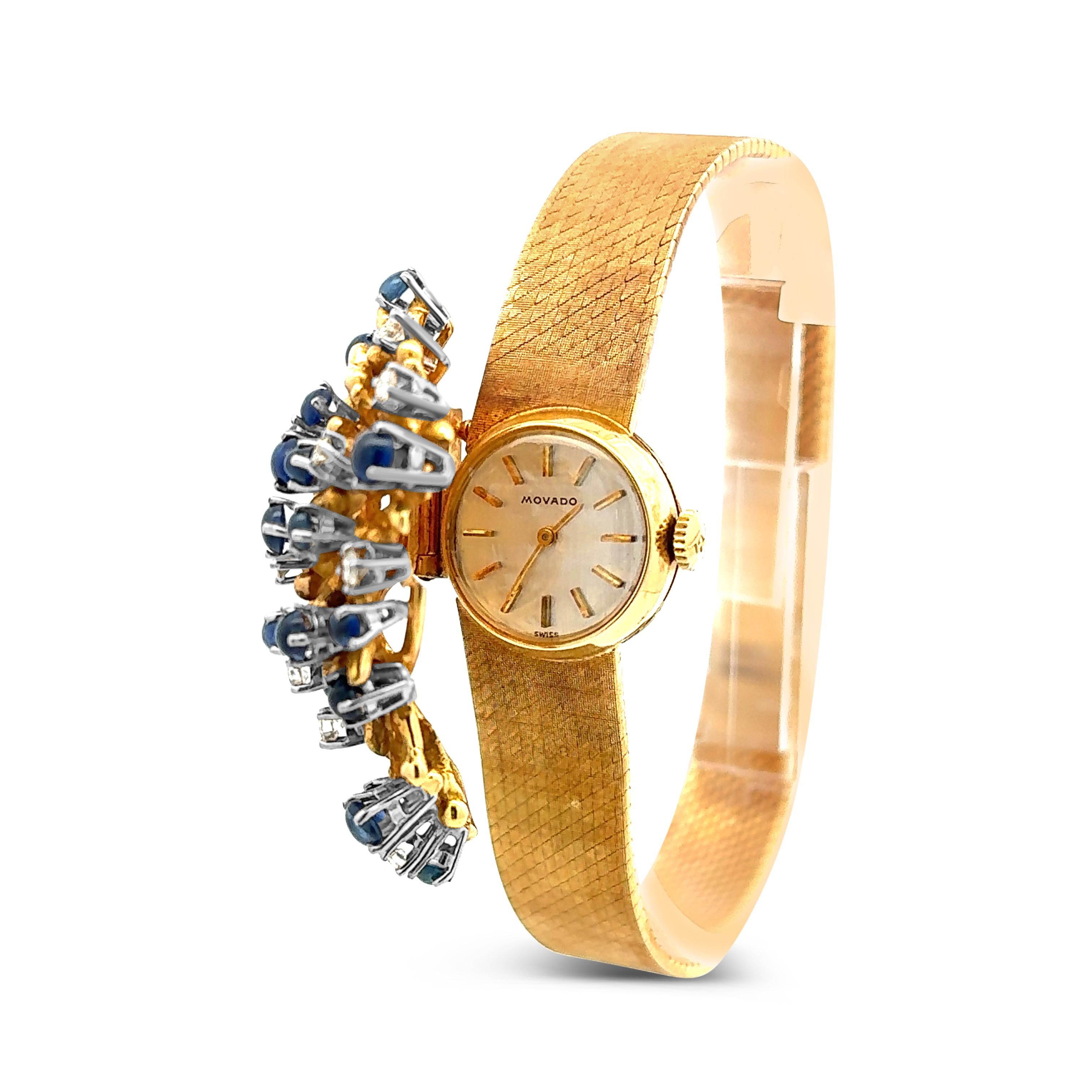 Artist Movado 3.55 Carats Total Mixed-Cut Sapphire & Diamond Antique Watch Bracelet For Sale