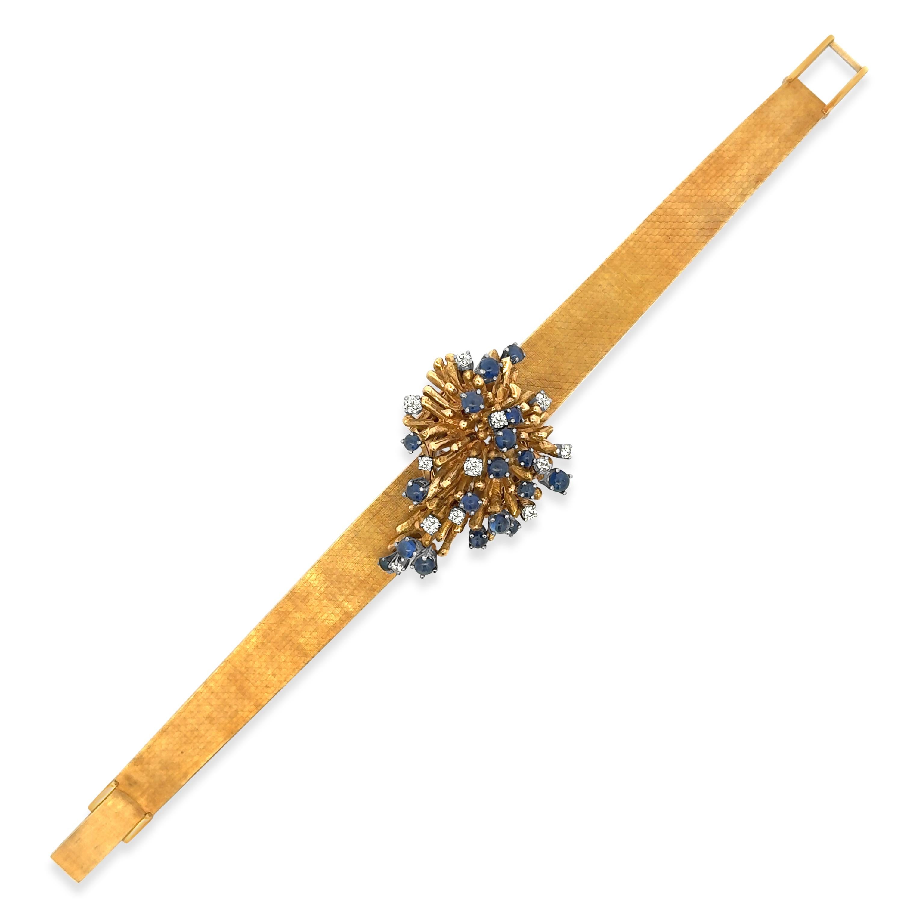 Round Cut Movado 3.55 Carats Total Mixed-Cut Sapphire & Diamond Antique Watch Bracelet For Sale
