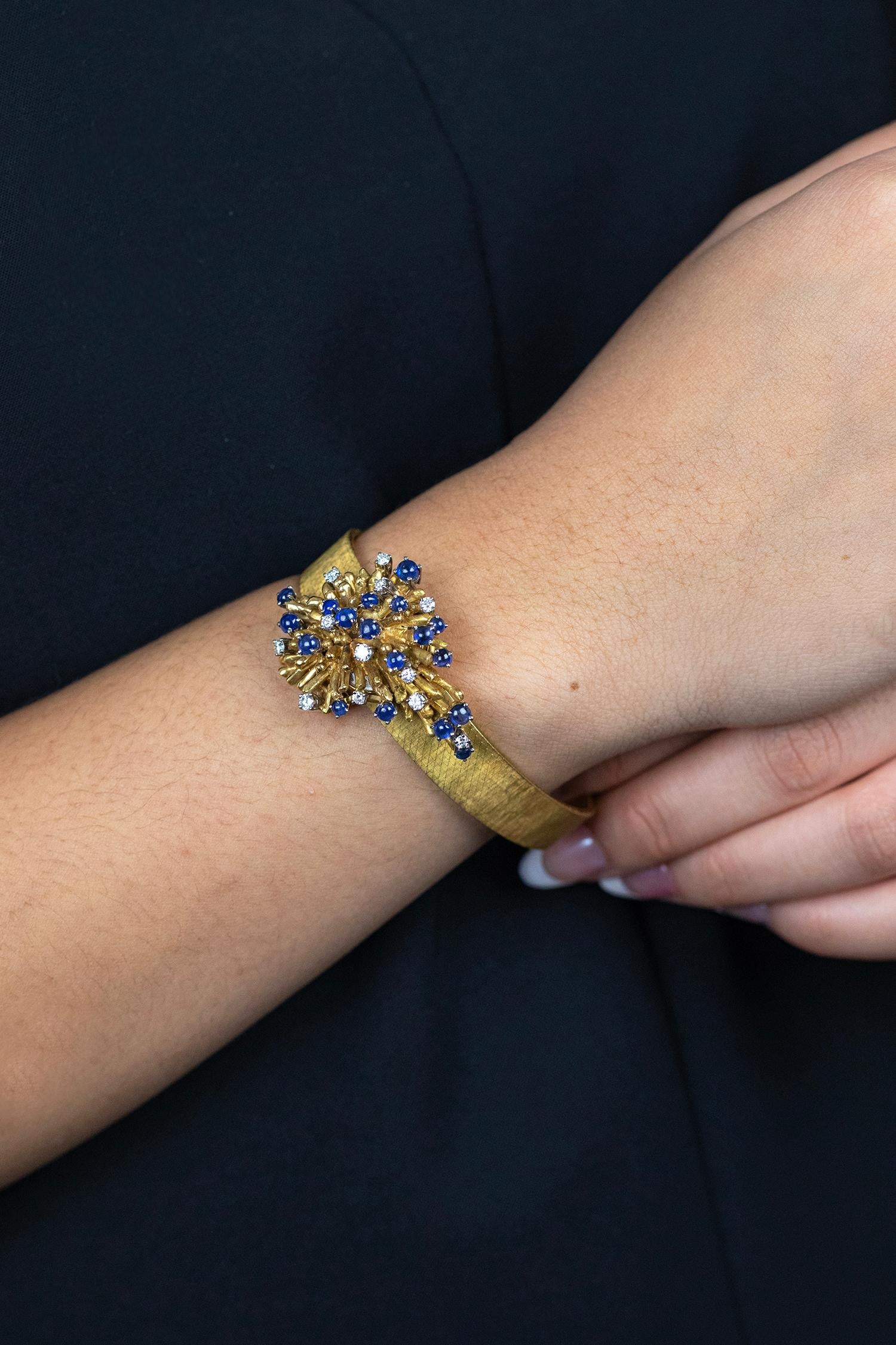 Movado 3.55 Carats Total Mixed-Cut Sapphire & Diamond Antique Watch Bracelet In Good Condition For Sale In New York, NY