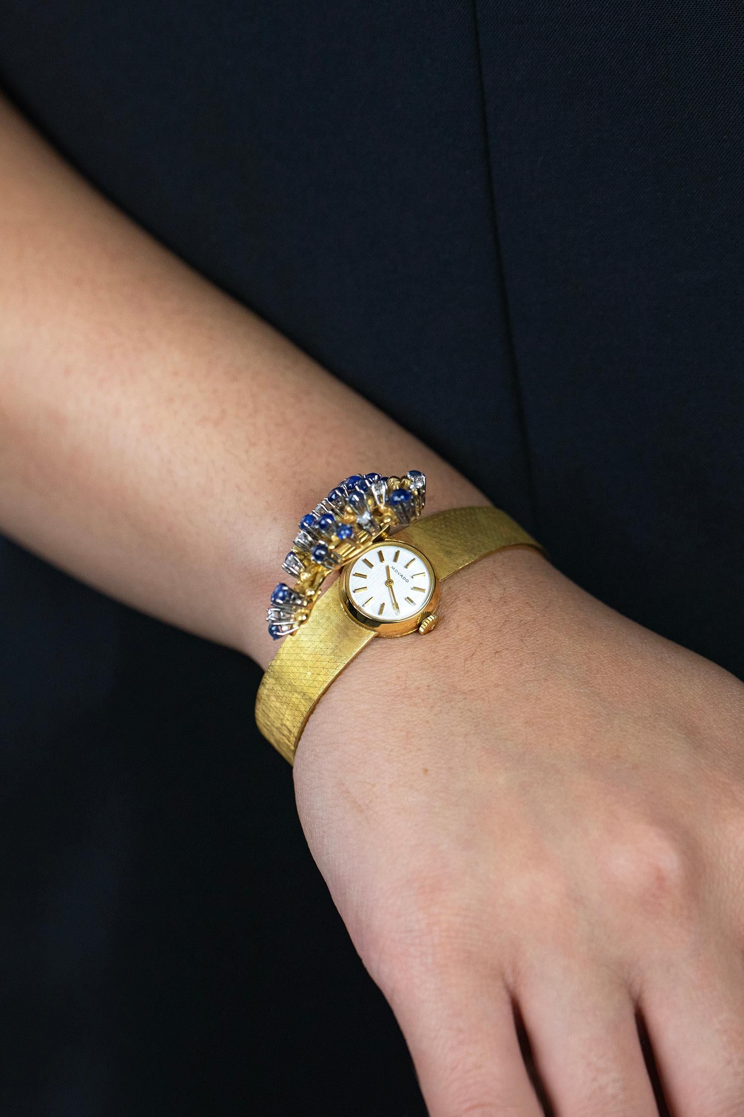Movado 3.55 Carats Total Mixed-Cut Sapphire & Diamond Antique Watch Bracelet For Sale 1