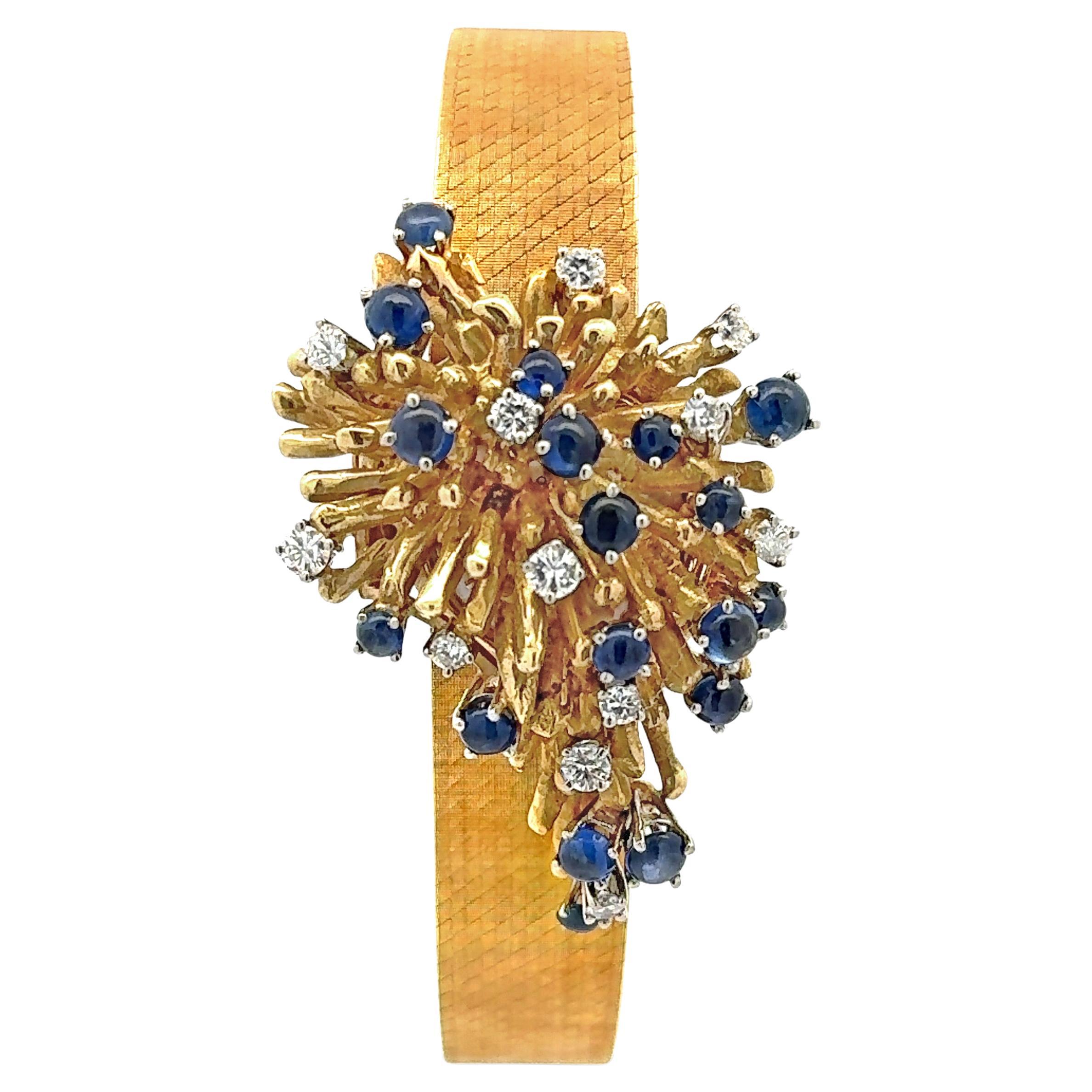 Movado 3.55 Carats Total Mixed-Cut Sapphire & Diamond Antique Watch Bracelet For Sale