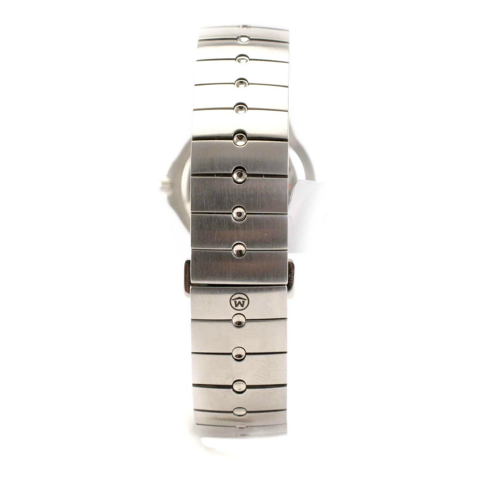 Movado 84 A1 1831 Women's Quartz Watch Stainless Steel Black Dial Diamond Bezel
