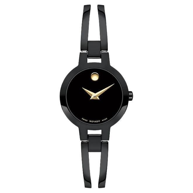 Movado Amorosa 24mm Black Dial & PVD Stainless Steel Quartz Ladies Watch 607795 For Sale