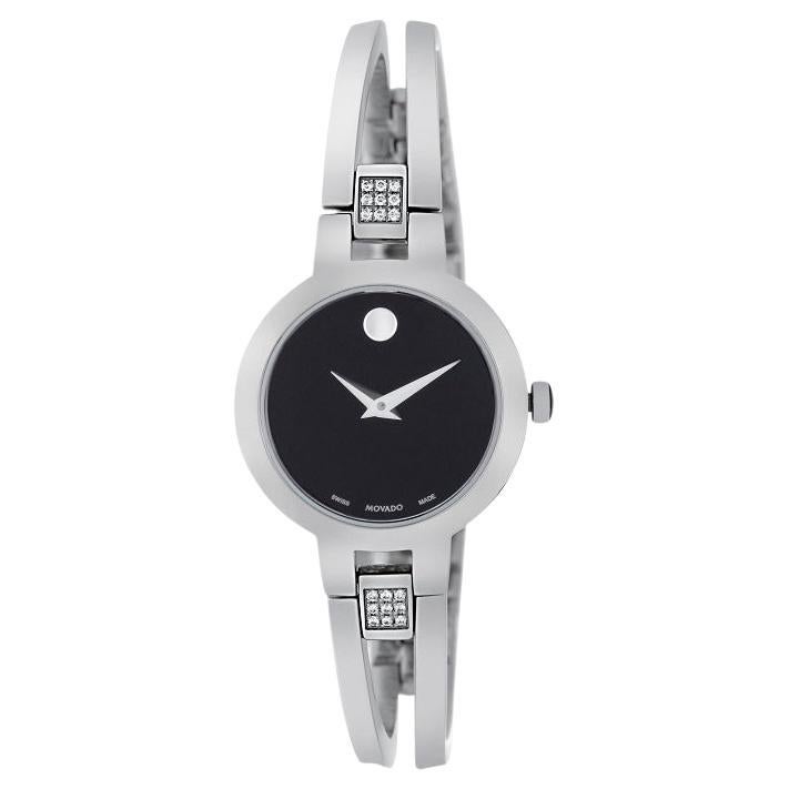 Movado Amorosa 24mm Black Dial Stainless Steel Ladies Watch 607154 For Sale