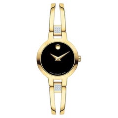 Movado Amorosa 24mm Black Dial Yellow Gold PVD Stainless Steel Watch 607155