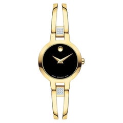 Movado Amorosa 24 mm Gelbgold PVD Edelstahl-Uhr mit schwarzem Zifferblatt 607155