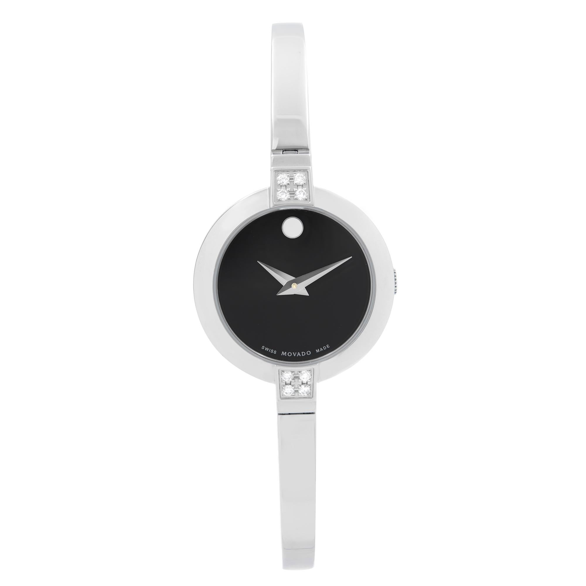 Movado Bela Stainless Steel Diamonds Black Dial Quartz Ladies Watch 0606628