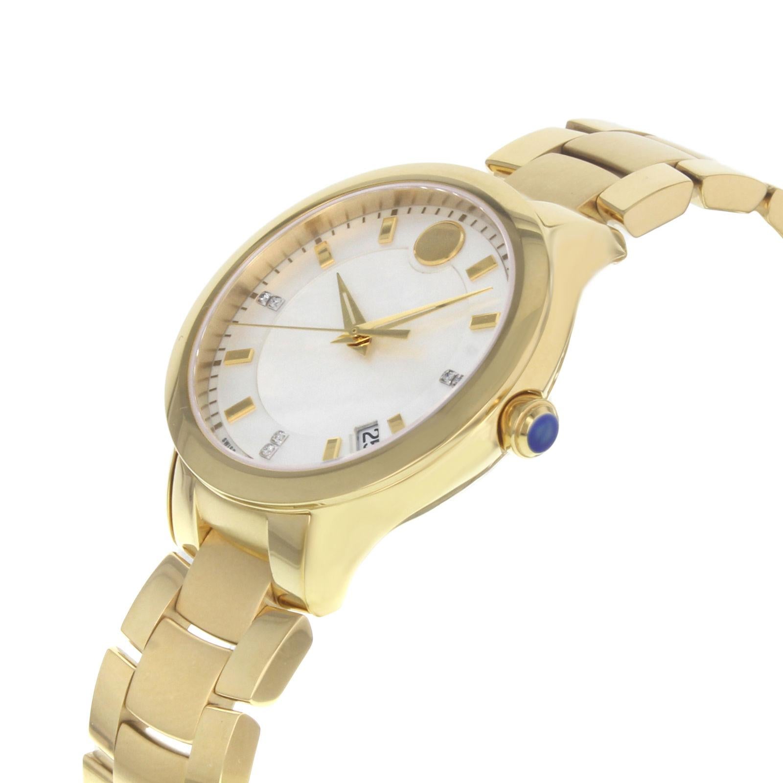 Movado Bellina 0606980 Stainless Steel and Yellow Gold PVD Quartz Ladies Watch In Good Condition In New York, NY