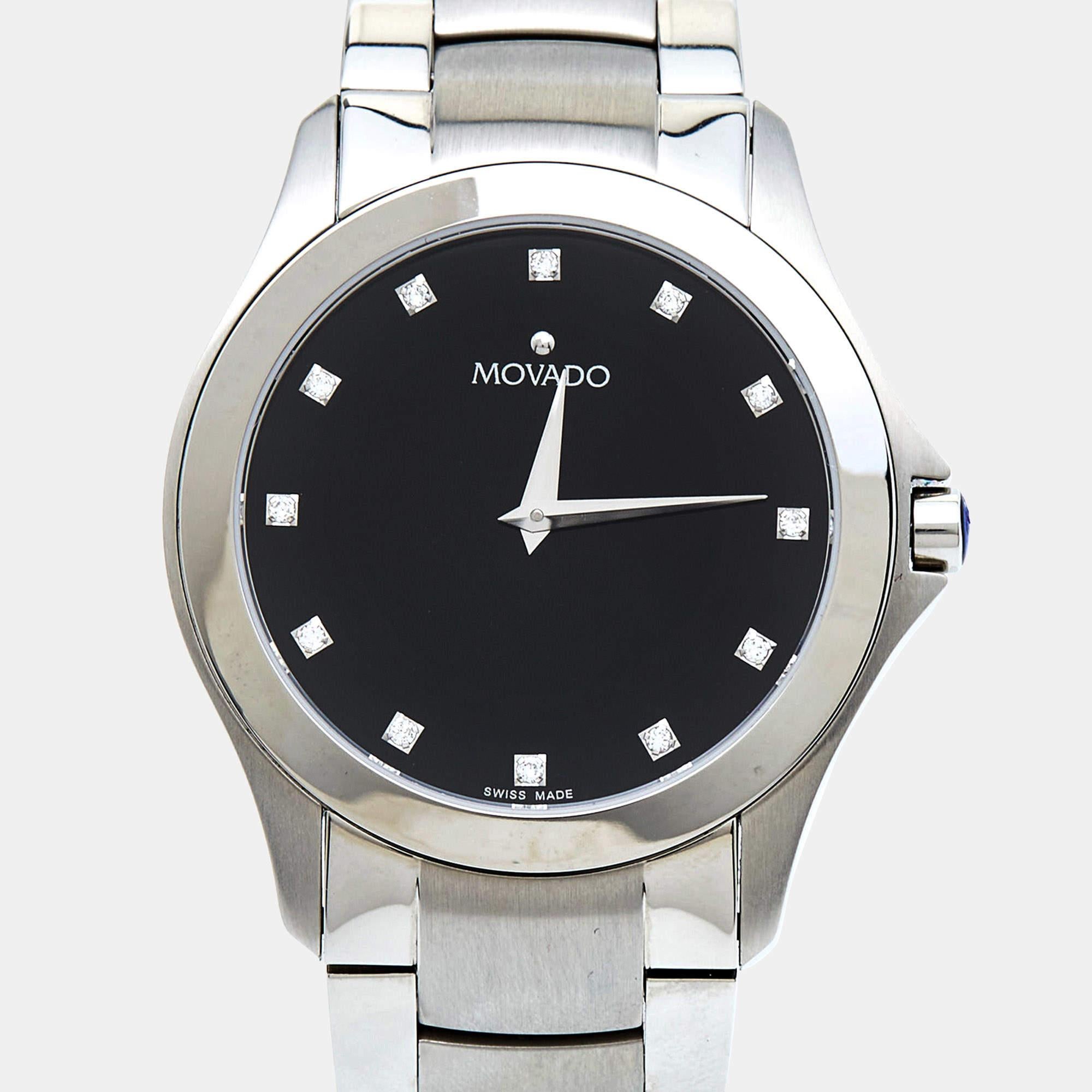 Movado Black Diamond Stainless Steel Masino 84G21855 Men's Wristwatch 40 mm 1