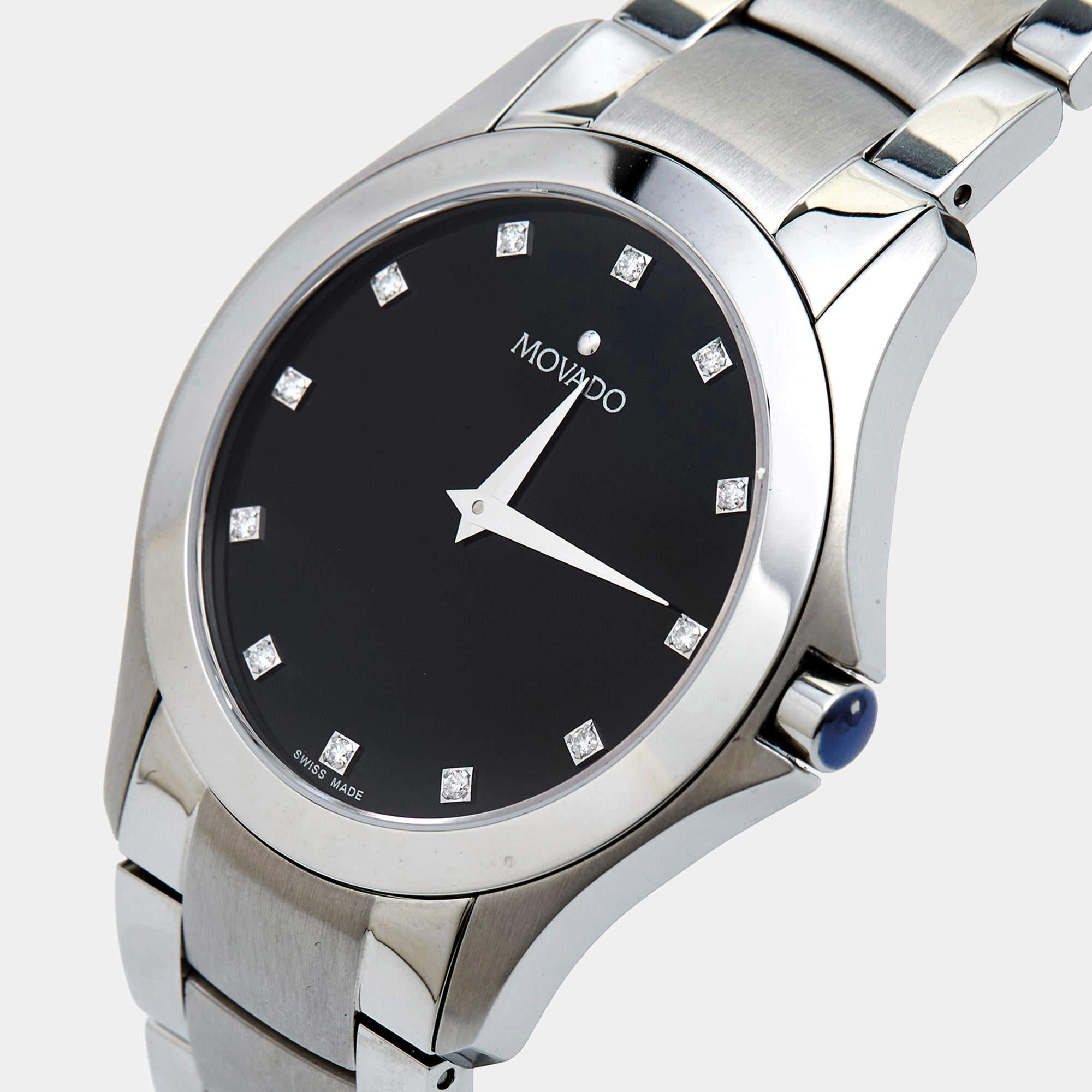 Movado Black Diamond Stainless Steel Masino 84G21855 Men's Wristwatch 40 mm 2