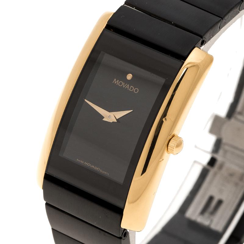 Up your personal style with this magnificent La Nouvelle watch from the house of Movado. Boasting of a gorgeous black gold-plated stainless steel body, this watch features a case diameter of 22mm. It comes fitted with black PVD coated steel bracelet
