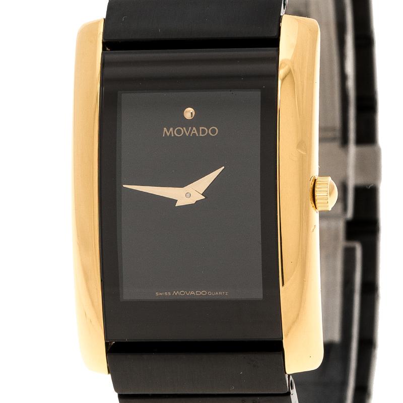 Movado Black Gold Plated Stainless Steel La Nouvelle Women's Wristwatch 22 mm (Zeitgenössisch)