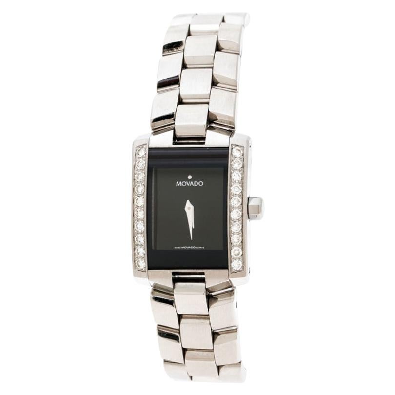 Movado Black Stainless Diamonds Eliro 84 C1 415 AS Women's Wristwatch 22 mm