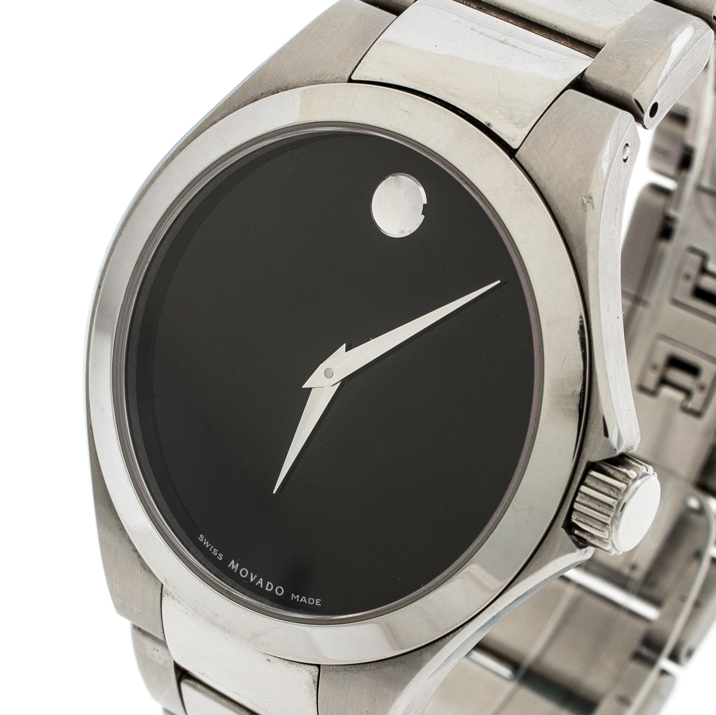 Contemporary Movado Black Stainless Steel Defio Men's Wristwatch 40MM