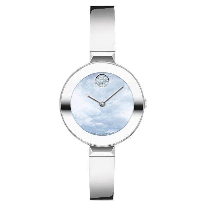 Movado Bold 28mm Blue Mother of Pearl Dial Stainless Steel Ladies Watch 3600937 For Sale