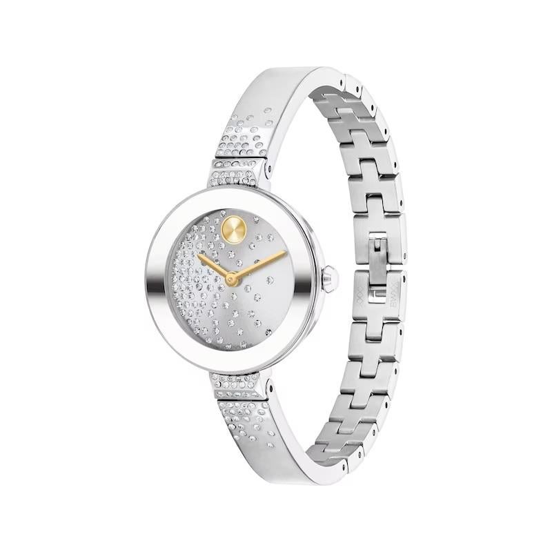 Movado Bold 28mm Silver Dial Stainless Steel Bangle Ladies Watch 3600925

Go glam in this stunning, modern take on ultra-chic style. We’ve given our must-have BOLD Bangle a fresh, feminine feel with a dusting of sparkling crystals. Crafted from