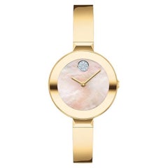 Movado Bold 28mm Yellow Mother of Pearl Dial Pale Gold Ion Plated Watch 3600938