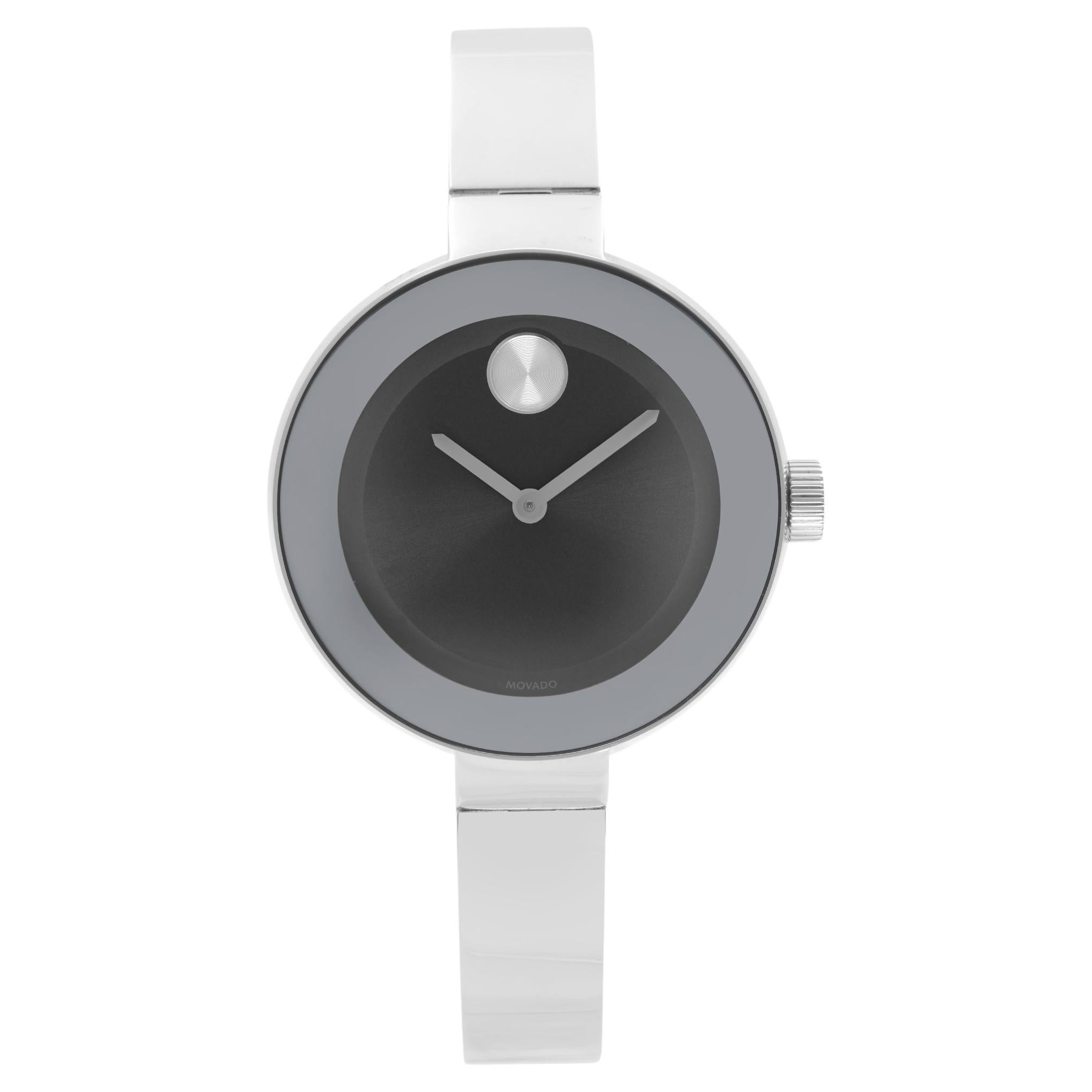 Movado Bold Stainless Steel Black Dial Ladies Quartz Watch 3600424 For Sale