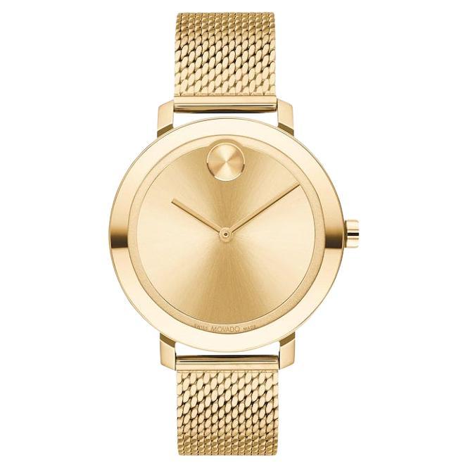 Movado Bold 34mm Gold Dial Stainless Steel Ladies Watch 3600814 For Sale