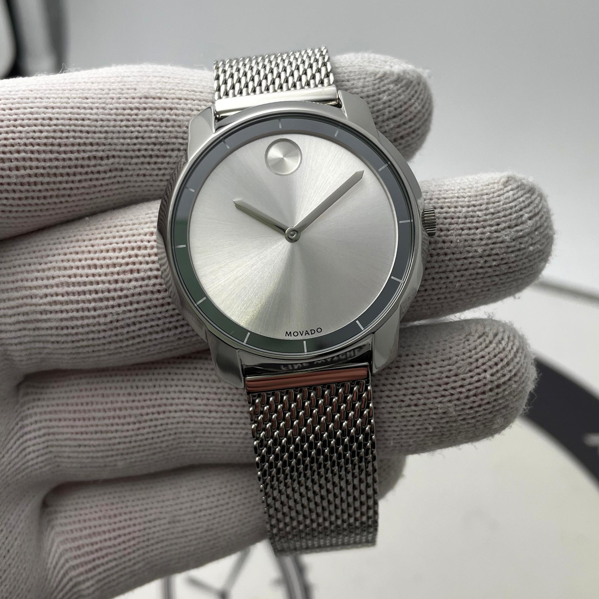 Women's Movado Bold 36mm Steel Silver Dial Mesh Bracelet Ladies Quartz Watch 3600241