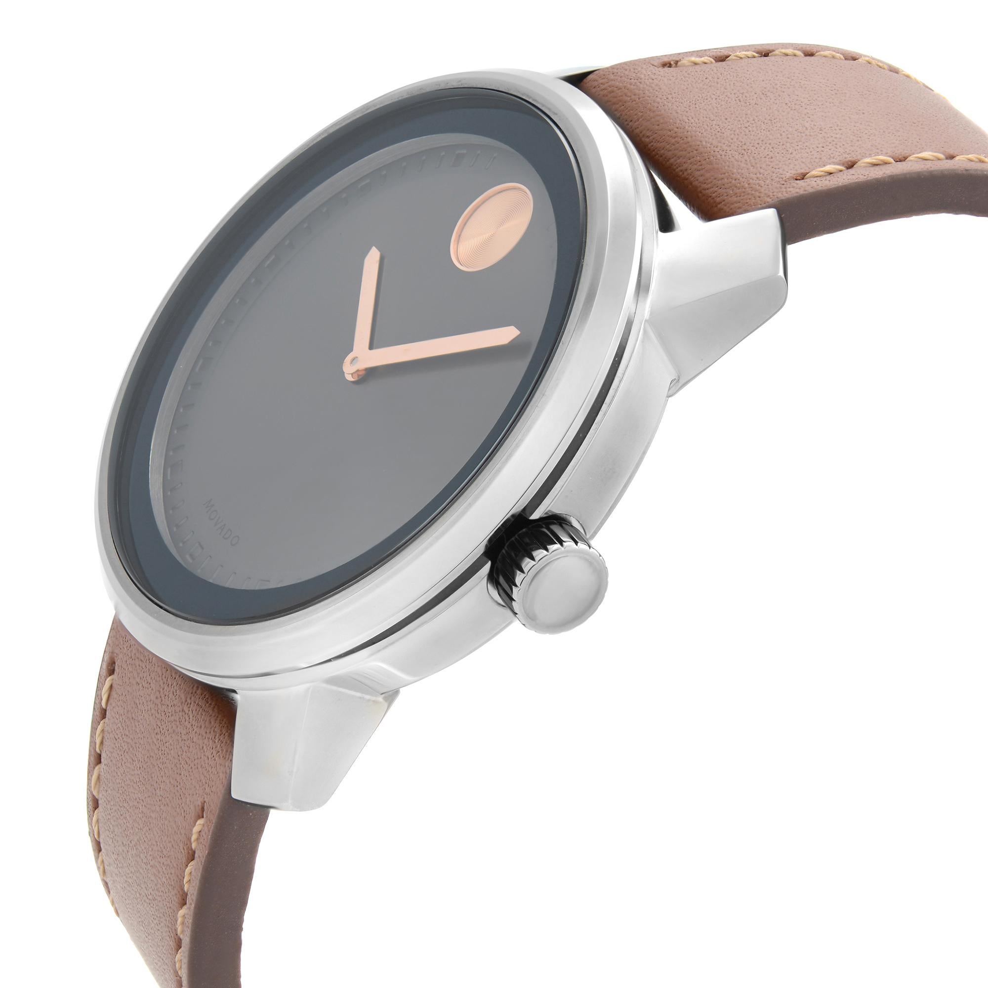 Movado Bold Gunmetal Edelstahl grau Zifferblatt Quarz Herrenuhr 3600378 im Zustand „Gut“ in New York, NY