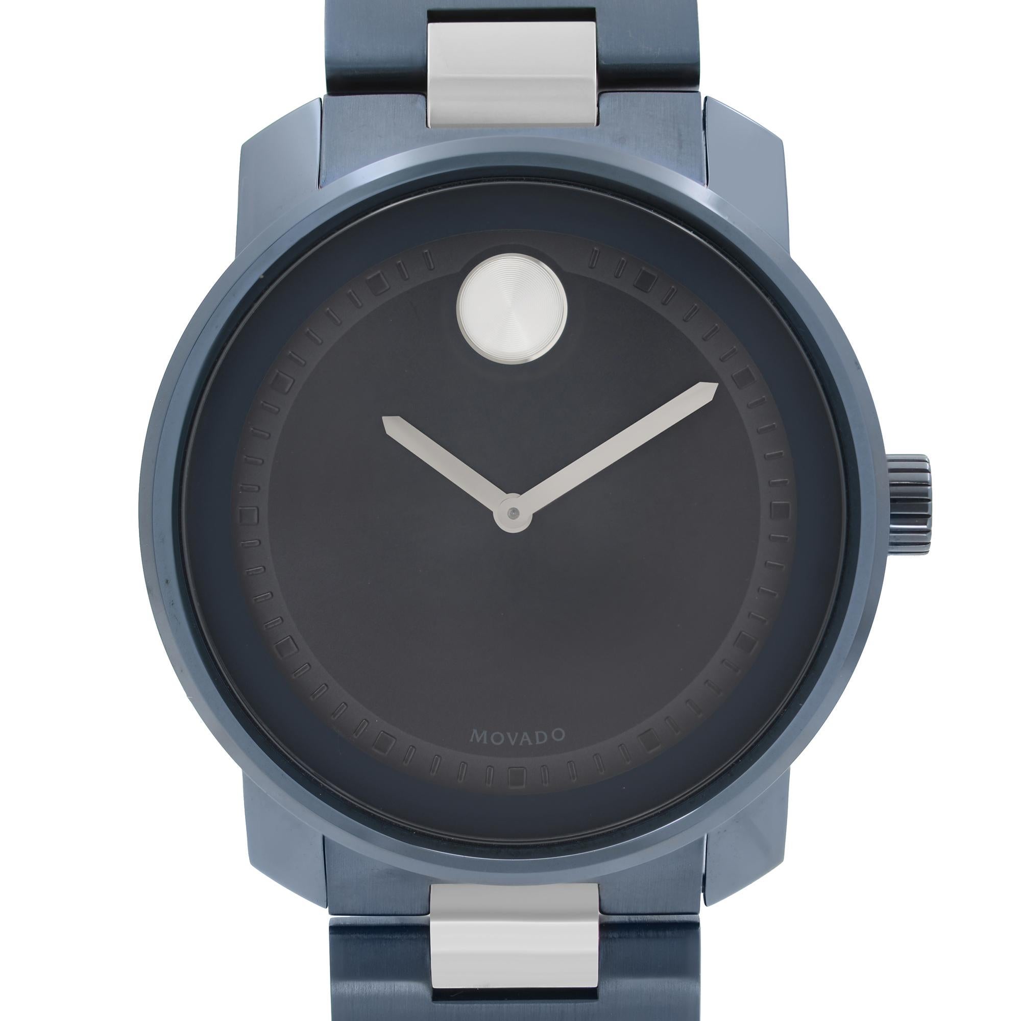 New with Defects Movado Bold Stainless Steel Blue Dial Men's Quartz Watch 3600422. The Watch has minor scratches on the case, bracelet and bezel, and tiny scratch on the crystal. This Beautiful Timepiece is Powered by Quartz (Battery) Movement And