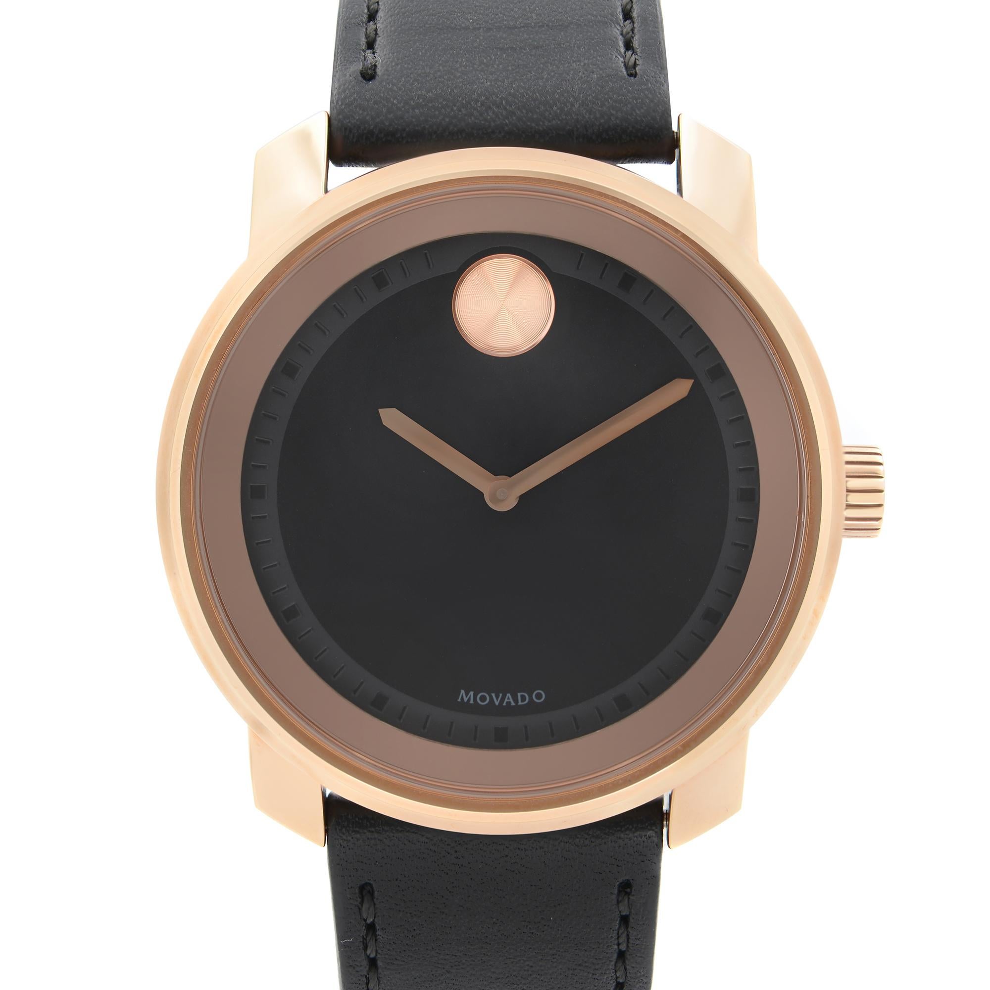 Display Model Movado Bold Black Dial Men's Watch 3600376. This watch was never worn or owned but may have a few hairline Blemishes on the Case visible Under Closed Inspection Due to Handling and storing. This Beautiful Timepiece Features: Rose