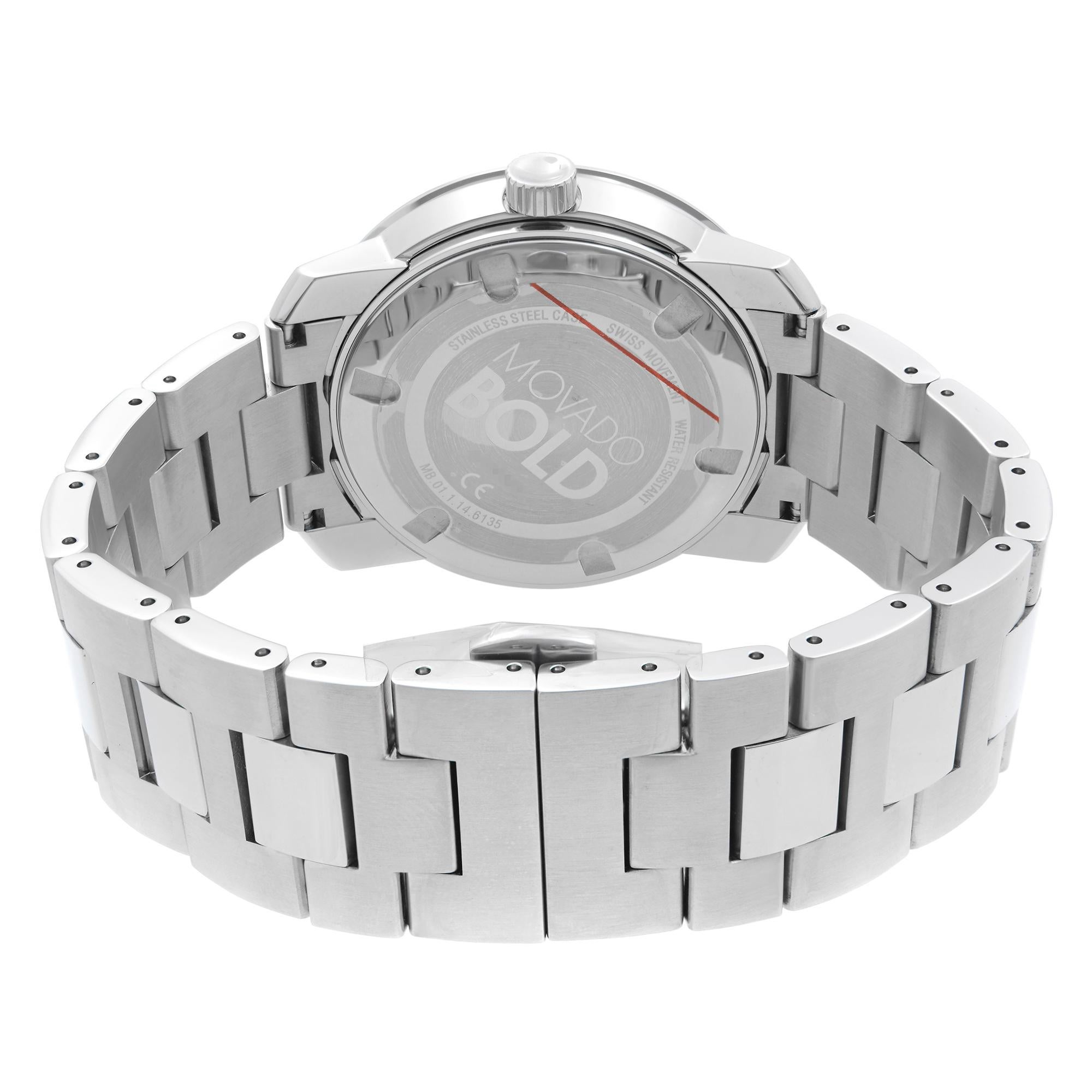 Movado Bold Stainless Steel Silver Dial Quartz Mens Watch 3600257 In New Condition In New York, NY