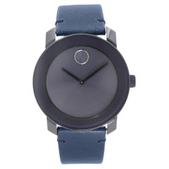 Movado Bold 42mm Steel Plastic Leather Navy Blue Dial Quartz Mens Watch 3600370