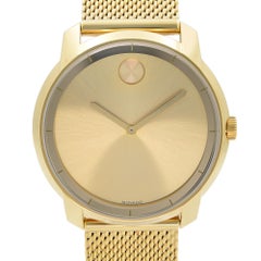 Movado Bold Gold Tone Stainless Steel Mesh Quartz Mens Watch 3600373