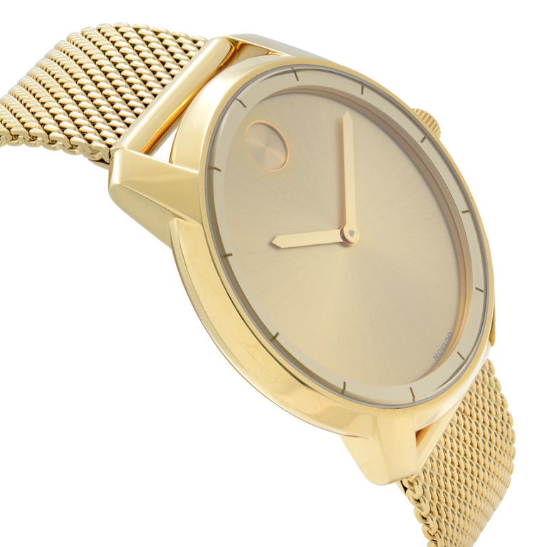Movado Bold Gold Tone Stainless Steel Mesh Quartz Mens Watch