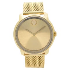 Movado Bold Gold Tone Stainless Steel Mesh Quartz Mens Watch 3600373